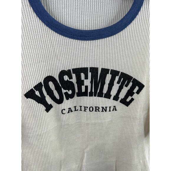 Yosemite California Crop Top Size Medium Thermal Waffle Crewneck Short Sleeve - Picture 3 of 3